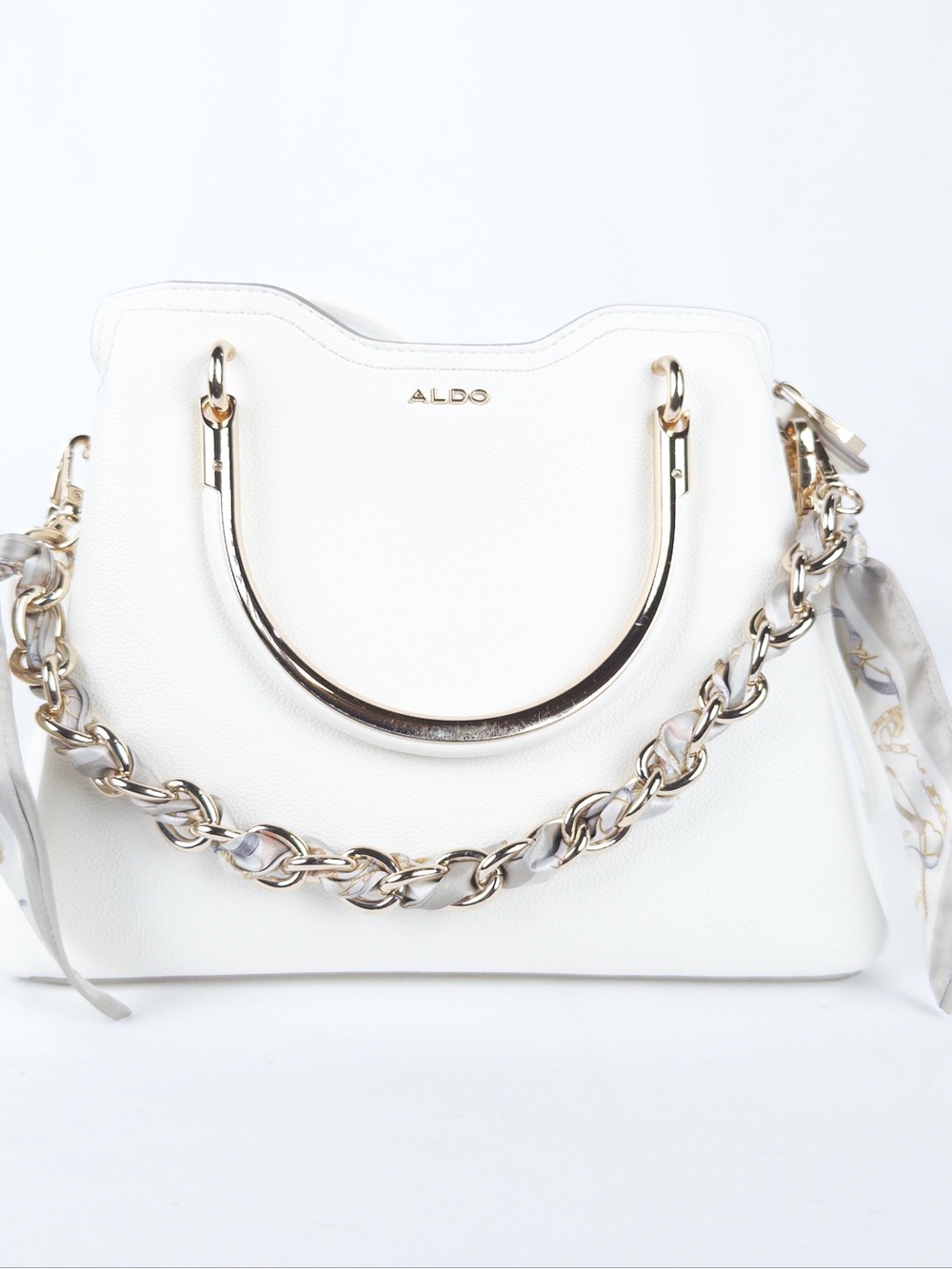 Aldo White Satchel with Gold Chain Accent